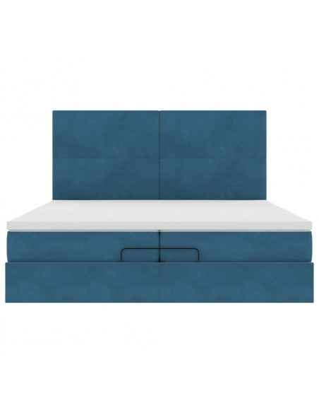 Pouf Letto con Materassi e LED Blu Scuro 200x200cm Velluto