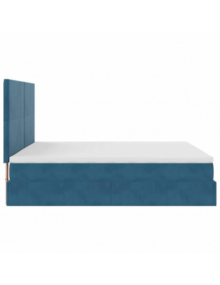 Pouf Letto con Materassi e LED Blu Scuro 200x200cm Velluto