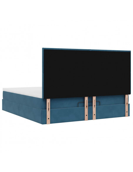 Pouf Letto con Materassi e LED Blu Scuro 200x200cm Velluto