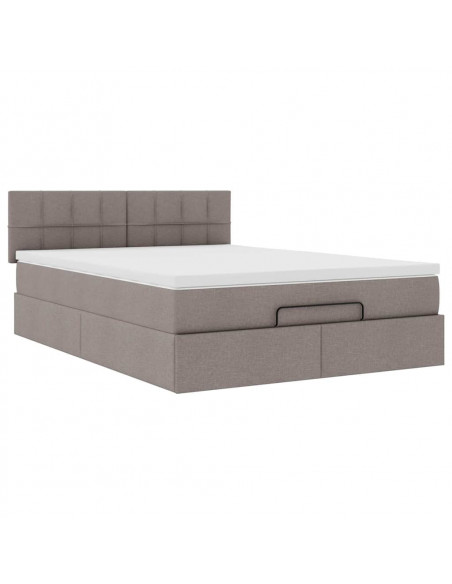 Pouf Letto con Materasso e LED Tortora 140x190 cm in Tessuto