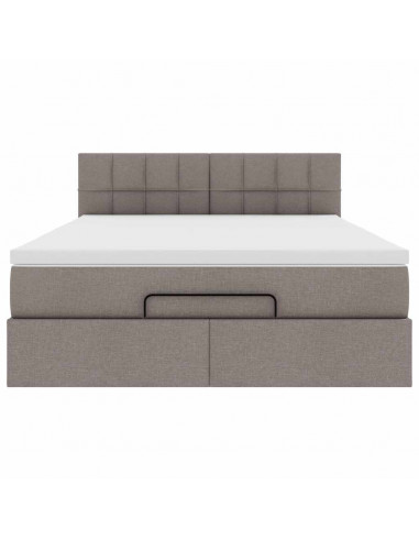 Pouf Letto con Materasso e LED Tortora 140x190 cm in Tessuto