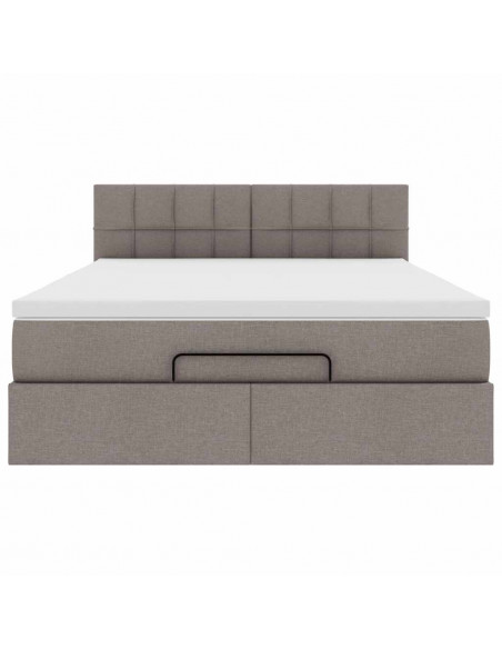 Pouf Letto con Materasso e LED Tortora 140x190 cm in Tessuto