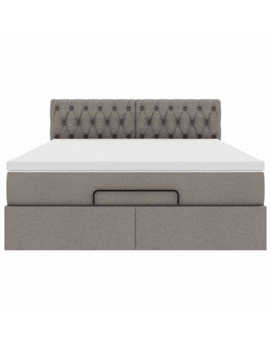 Pouf Letto con Materasso e LED Tortora 140x190 cm in Tessuto