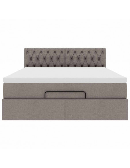 Pouf Letto con Materasso e LED Tortora 140x190 cm in Tessuto