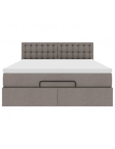 Pouf Letto con Materasso e LED Tortora 140x190 cm in Tessuto