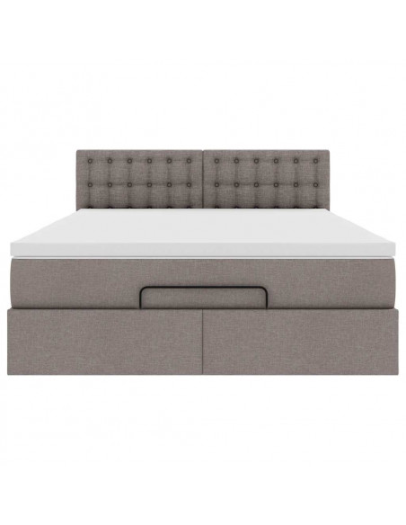 Pouf Letto con Materasso e LED Tortora 140x190 cm in Tessuto