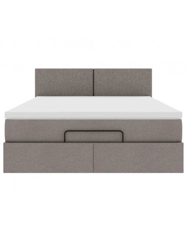 Pouf Letto con Materasso e LED Tortora 140x190 cm in Tessuto