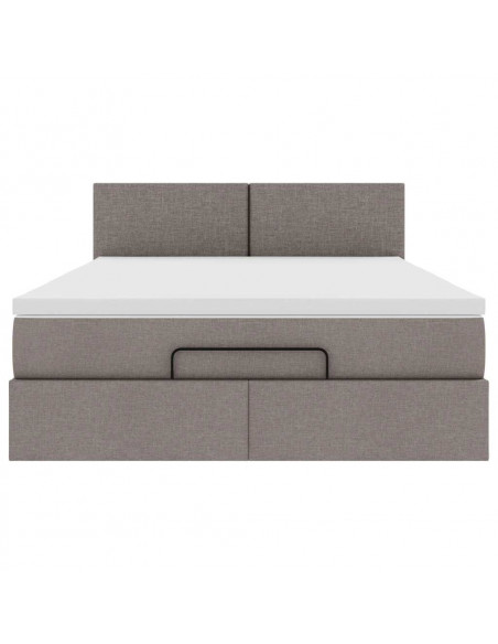 Pouf Letto con Materasso e LED Tortora 140x190 cm in Tessuto