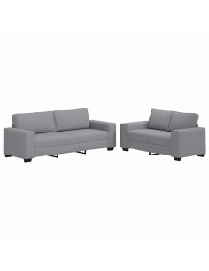 Set di Divani 2 pz con Cuscini Grigio Chiaro in Tessuto 2