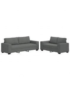 Set di Divani 2 pz con Cuscini Grigio Scuro in Tessuto 2