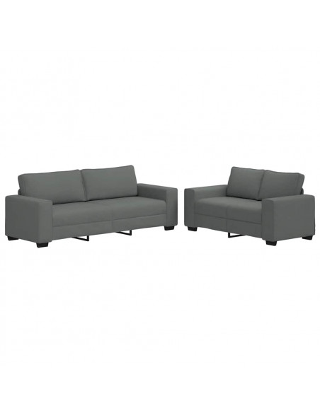 Set di Divani 2 pz con Cuscini Grigio Scuro in Tessuto