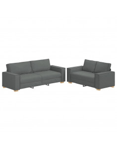 Set di Divani 2 pz con Cuscini Grigio Scuro in Tessuto 2