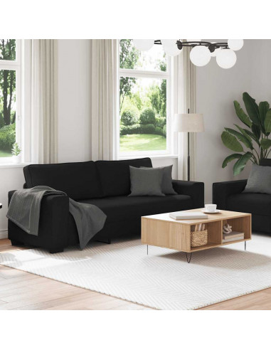 Set di Divani 2 pz con Cuscini Nero in Tessuto