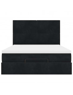 Struttura Letto Pouf con Materassi Nero 140x190 cm in Velluto 2