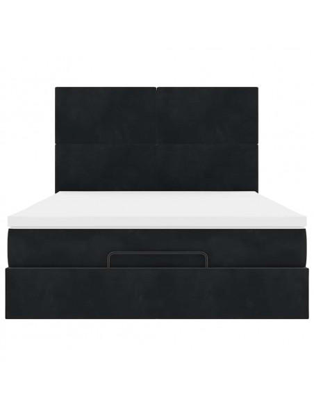 Struttura Letto Pouf con Materassi Nero 140x190 cm in Velluto