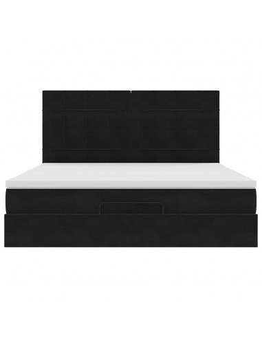 Struttura Letto Pouf con Materassi Nero 180x200 cm in Velluto