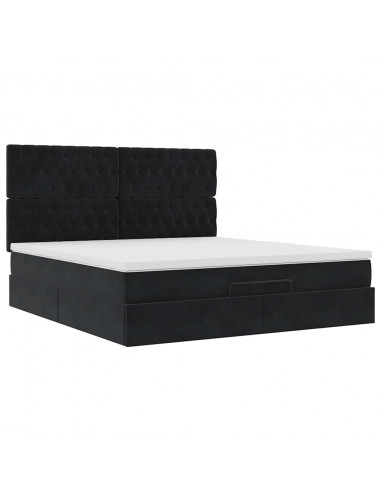 Struttura Letto Pouf con Materassi Nero 200x200 cm Velluto