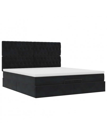 Struttura Letto Pouf con Materassi Nero 200x200 cm Velluto