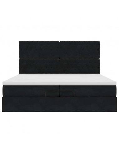 Struttura Letto Pouf con Materassi Nero 200x200 cm Velluto