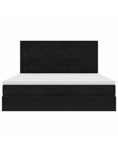 Struttura Letto Pouf con Materassi Nero 200x200 cm Velluto