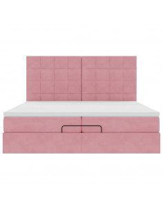 Struttura Letto Pouf con Materassi Rosa 200x200 cm Velluto 2