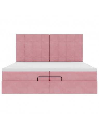 Struttura Letto Pouf con Materassi Rosa 200x200 cm Velluto