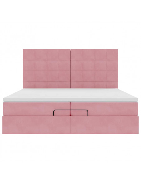 Struttura Letto Pouf con Materassi Rosa 200x200 cm Velluto