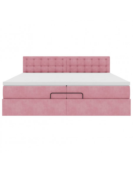Struttura Letto Pouf con Materassi Rosa 200x200 cm Velluto