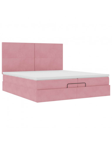 Struttura Letto Pouf con Materassi Rosa 200x200 cm Velluto