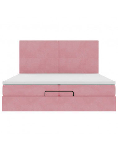 Struttura Letto Pouf con Materassi Rosa 200x200 cm Velluto