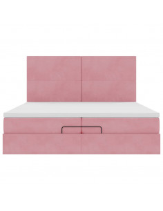 Struttura Letto Pouf con Materassi Rosa 200x200 cm Velluto 2