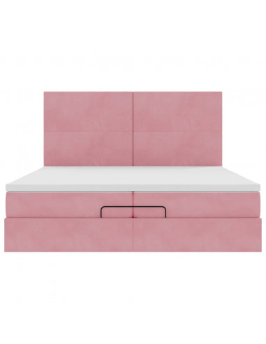 Struttura Letto Pouf con Materassi Rosa 200x200 cm Velluto