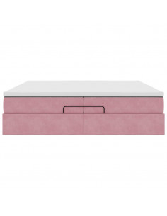 Struttura Letto Pouf con Materassi Rosa 200x200 cm Velluto 2