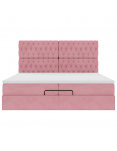 Struttura Letto Pouf con Materassi Rosa 200x200 cm Velluto 2