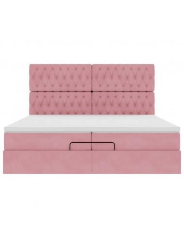 Struttura Letto Pouf con Materassi Rosa 200x200 cm Velluto