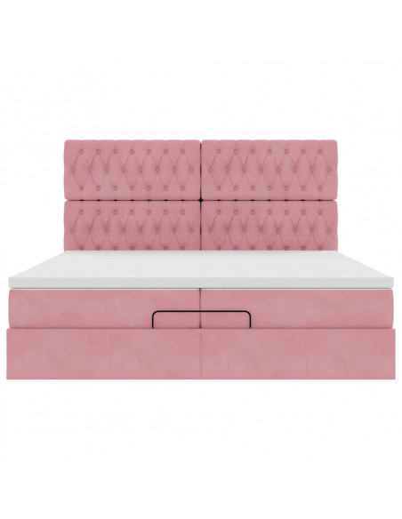 Struttura Letto Pouf con Materassi Rosa 200x200 cm Velluto