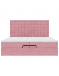 Struttura Letto Pouf con Materassi Rosa 200x200 cm Velluto 2
