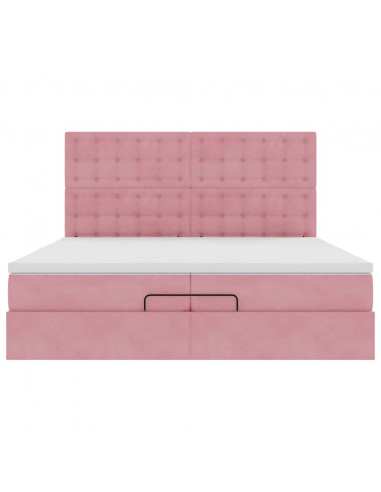 Struttura Letto Pouf con Materassi Rosa 200x200 cm Velluto
