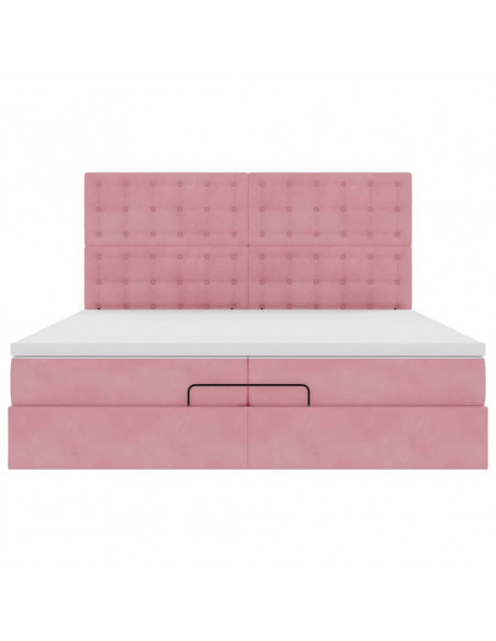 Struttura Letto Pouf con Materassi Rosa 200x200 cm Velluto