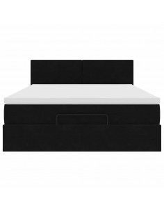 Struttura Letto Pouf con Materasso Nero 140x190 cm in Velluto 2