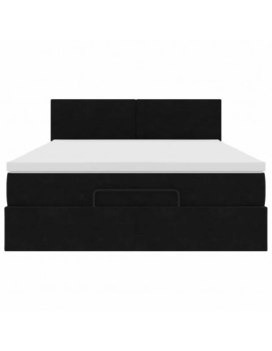 Struttura Letto Pouf con Materasso Nero 140x190 cm in Velluto