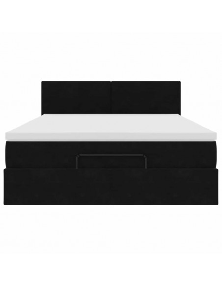 Struttura Letto Pouf con Materasso Nero 140x190 cm in Velluto