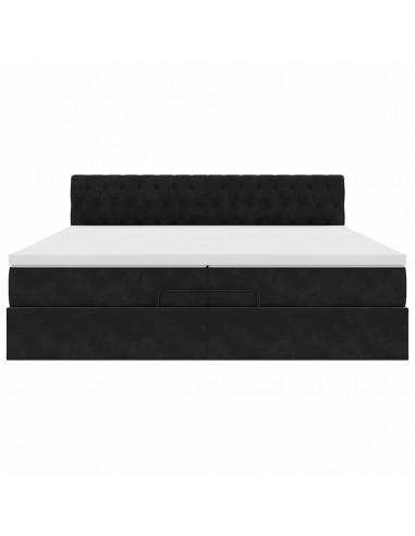 Struttura Letto Pouf con Materasso Nero 200x200 cm in Velluto