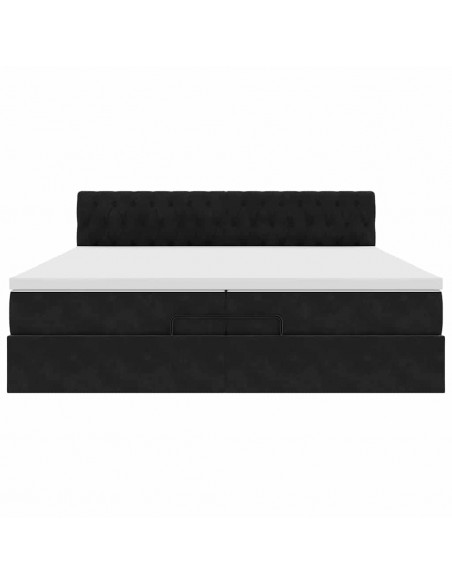 Struttura Letto Pouf con Materasso Nero 200x200 cm in Velluto