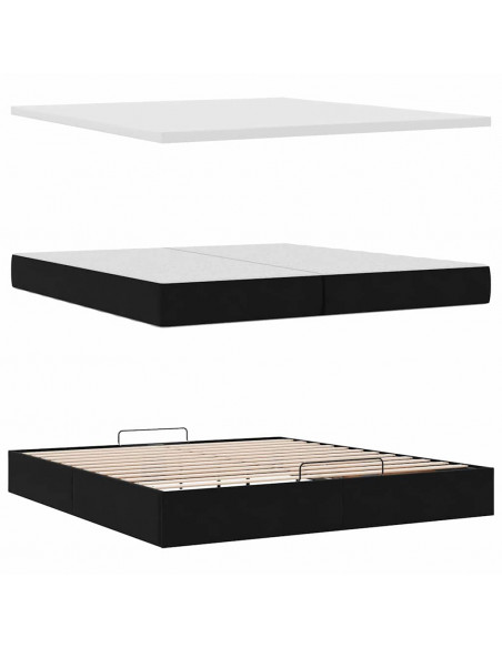 Struttura Letto Pouf con Materasso Nero 200x200 cm in Velluto