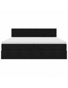 Struttura Letto Pouf con Materasso Nero 200x200 cm in Velluto 2