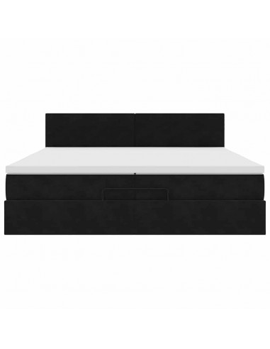 Struttura Letto Pouf con Materasso Nero 200x200 cm in Velluto