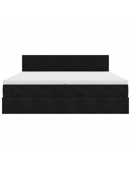 Struttura Letto Pouf con Materasso Nero 200x200 cm in Velluto