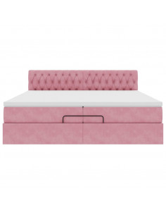 Struttura Letto Pouf con Materasso Rosa 200x200 cm Velluto 2