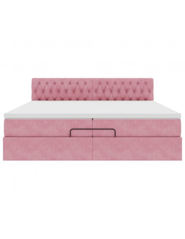 Struttura Letto Pouf con Materasso Rosa 200x200 cm Velluto